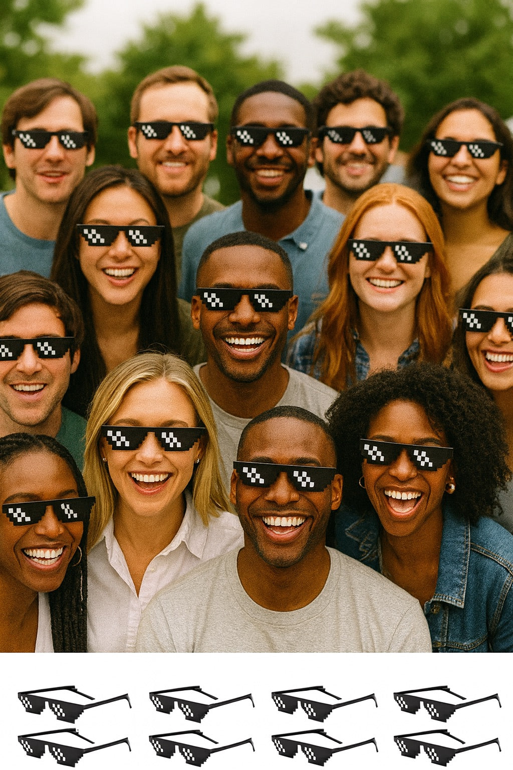 12 PACK Pixel Sunglasses Black Frame  Adult WS7314