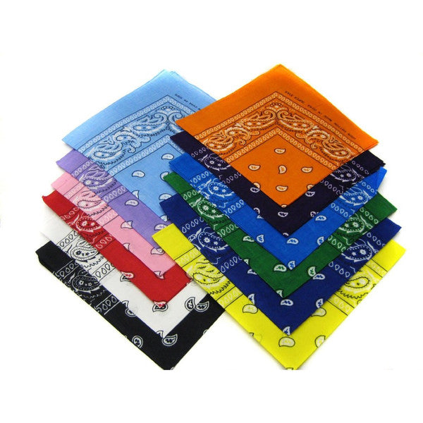 12 PACK Paisley Bandanna Mixed Color 22" Square Standard 100% Cotton 1910