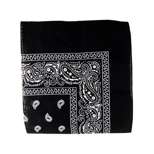 Black Bandanna Paisley 22" Square Standard 100% Cotton 12 PACK  1911DZ