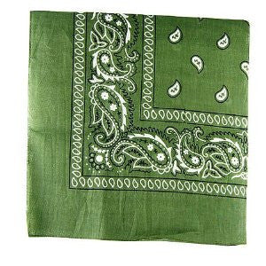 Olive Paisley Bandanna 22" Square Standard 100% Cotton 12 PACK 1929DZ