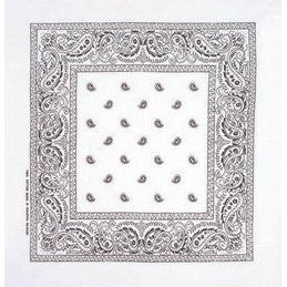 White Bandanna Paisley 12 PACK 22" Square Standard 100% Cotton 1922DZ