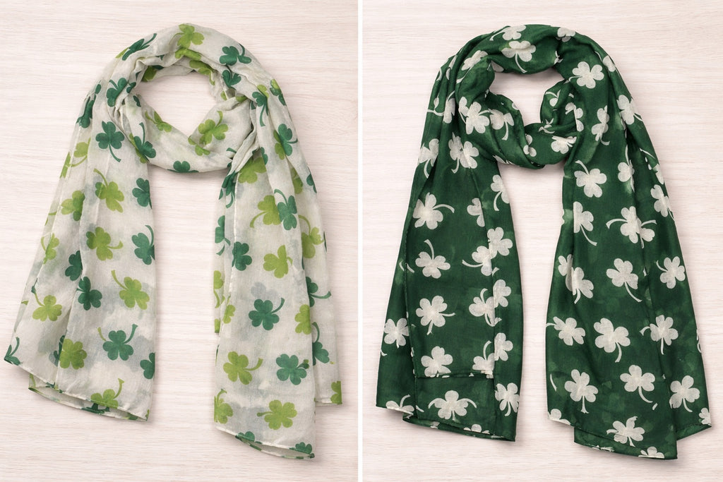 St. Patricks Day Green White Shamrock Scarf 1907C