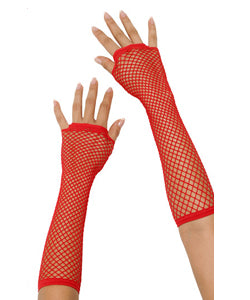 80's Long Fishnet Gloves - Red 1233