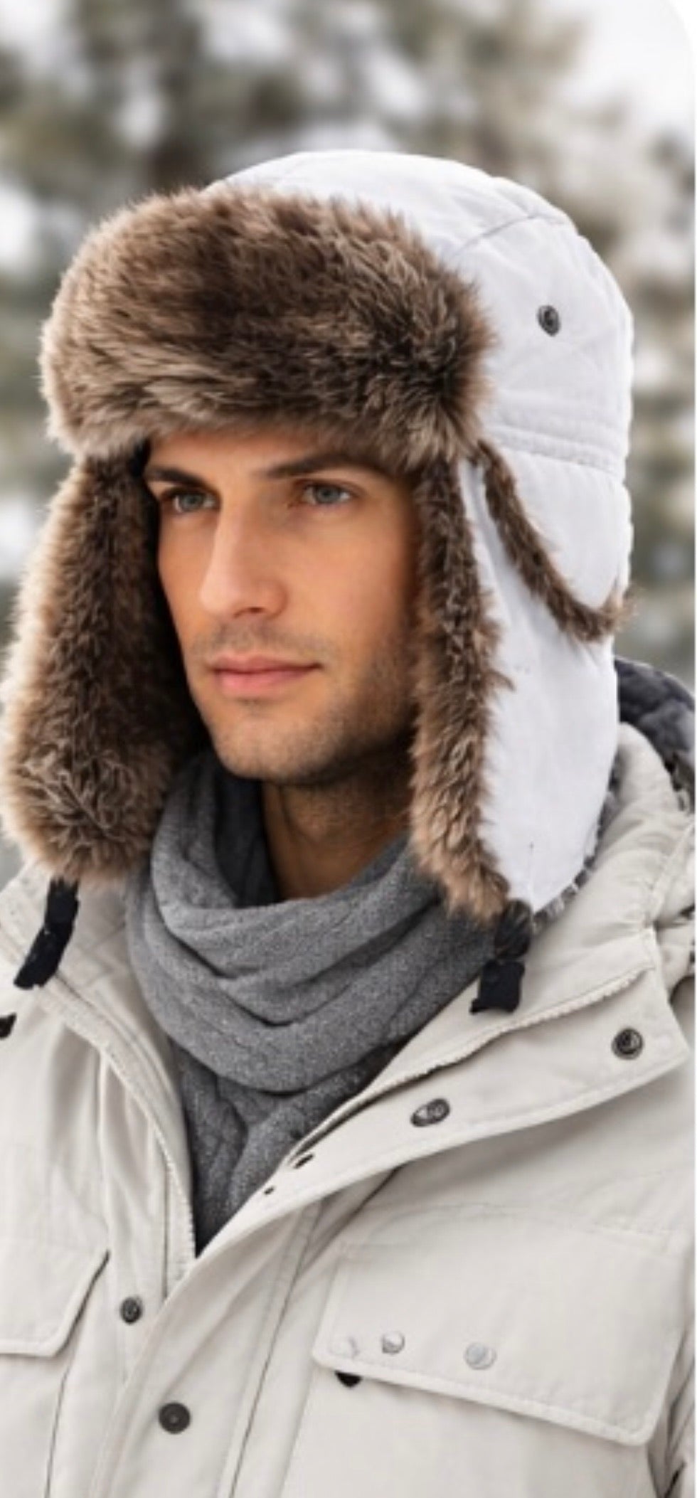 Trooper Trapper Hat White 12 PACK with Brown Fur 5832  22.5" Standard Adjustable Strap