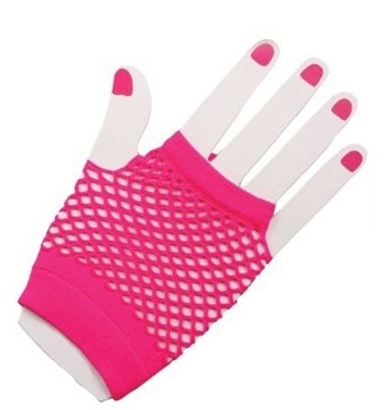 80's Short Fishnet Gloves -  12 PACK Neon Pink WS1237D