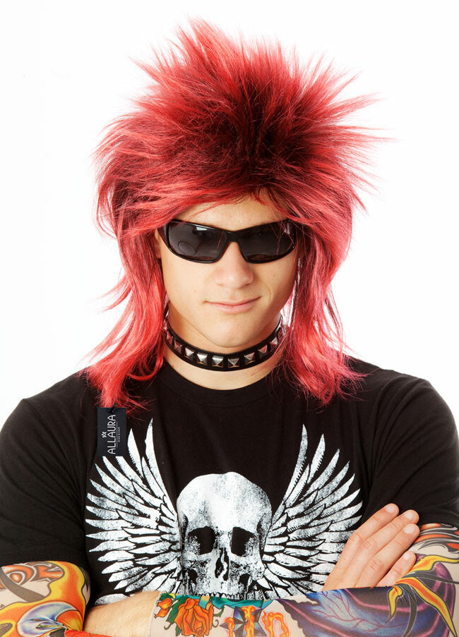 80's Black Punk Rocker Billy Idol Costume Wig Red/Black 6091
