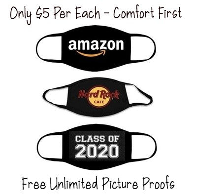 Custom Face Masks | 100% Cotton Adult Size 10+ Colors Double Layer Soft Cotton Elastic Ear Straps No Minimum