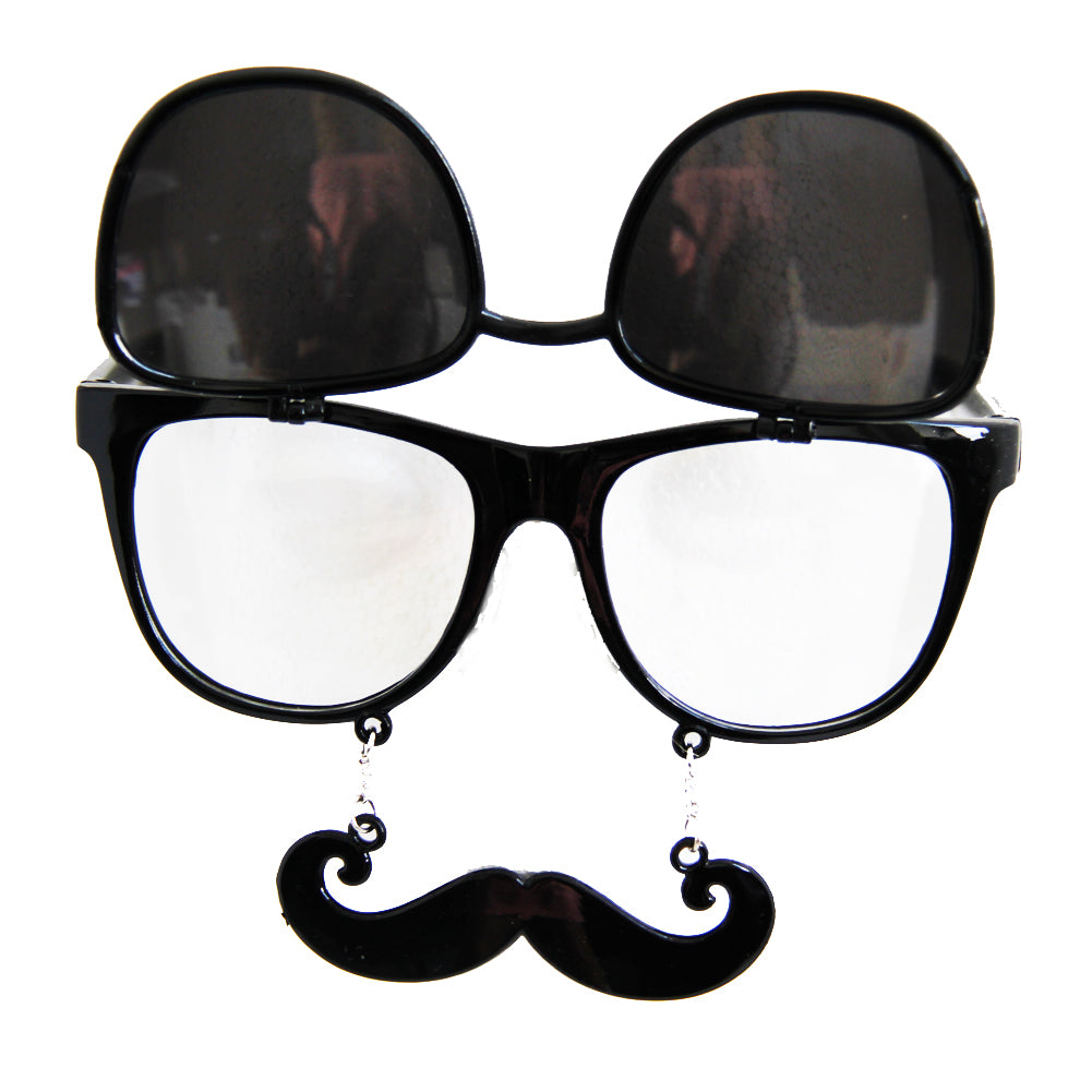Flip Up Mustache Sunglasses Black 7402