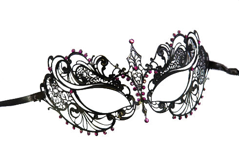 Metal Venetian Mardi Gras Laser Cut Mask Filigree Black/Purple 9250