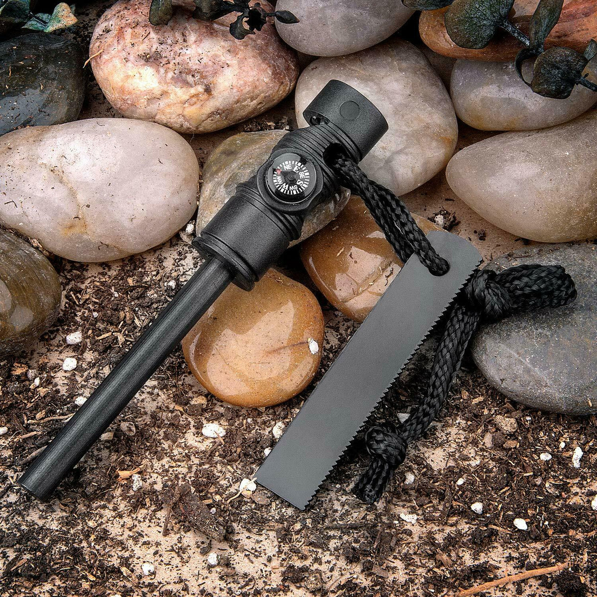 Magnesium Fire Starter | Magnesium Ferro Rod Fire Starter w/ Compass & Paracord For Survival and Camping - 30205