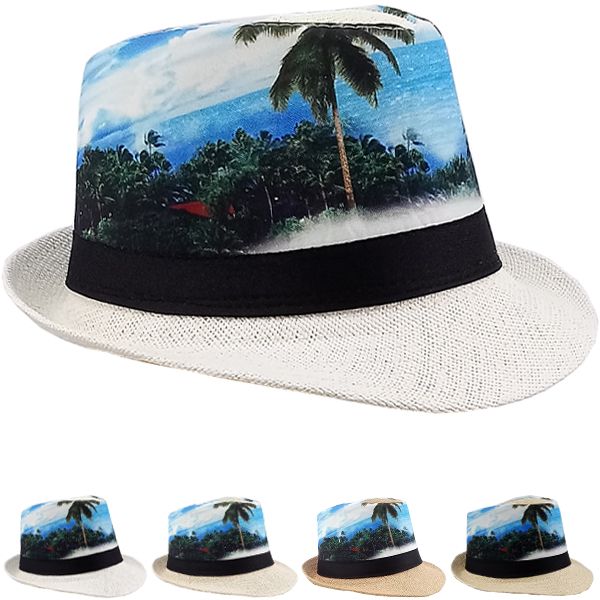 Palm Tree Fedora Hats | Ocean Print Fedoras 1310PO Adult Size