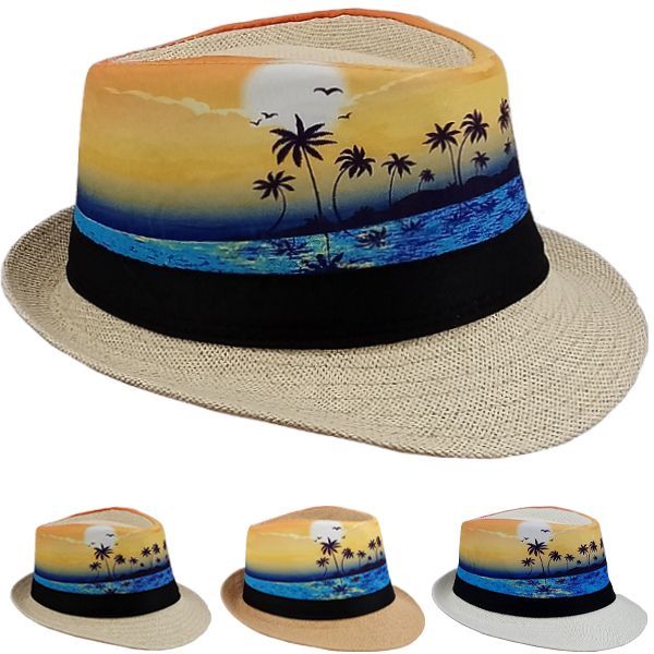 Palm Tree Yellow Sunrise Fedoras 1310PY Adult Size
