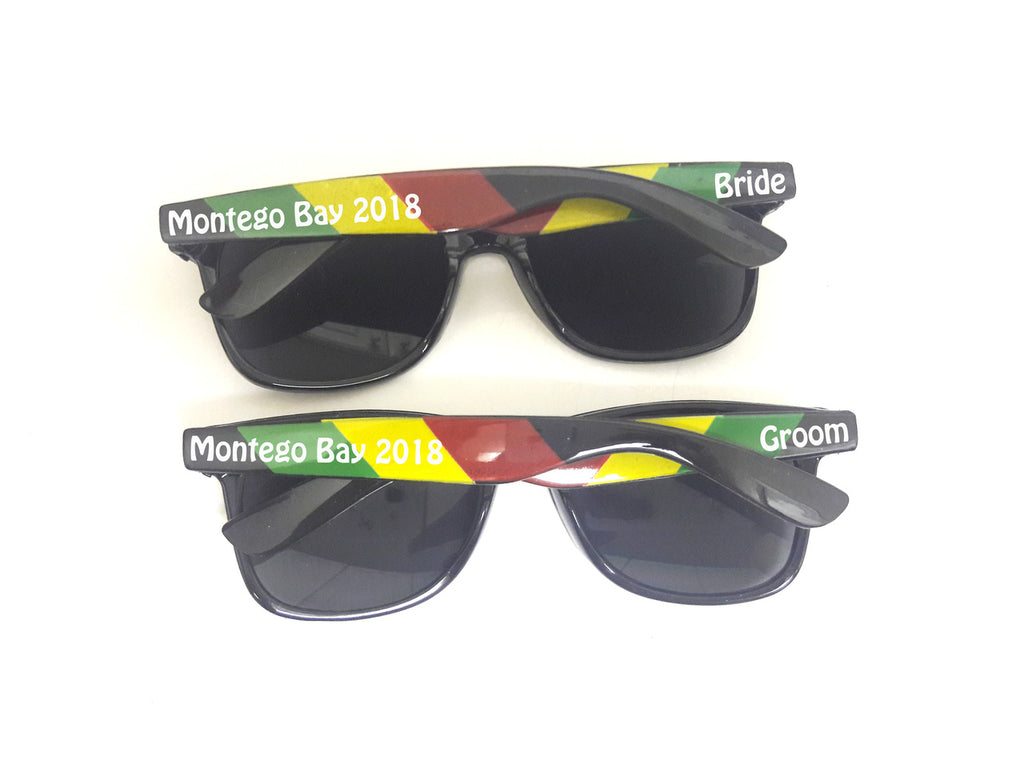 Rasta Sunglasses Customized, For Groom, Customized Bachelor Sunglasses - Weddings, Theme Parties, Bachelor Groom, Wedding Favors (Fonts in Picture Gallery)