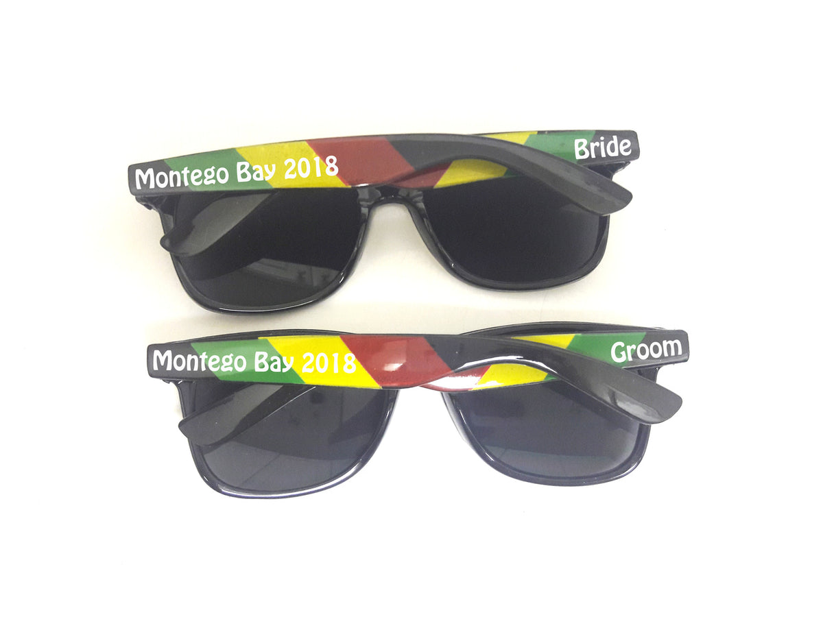 Rasta Sunglasses Customized, For Groom, Customized Bachelor Sunglasses - Weddings, Theme Parties, Bachelor Groom, Wedding Favors (Fonts in Picture Gallery)