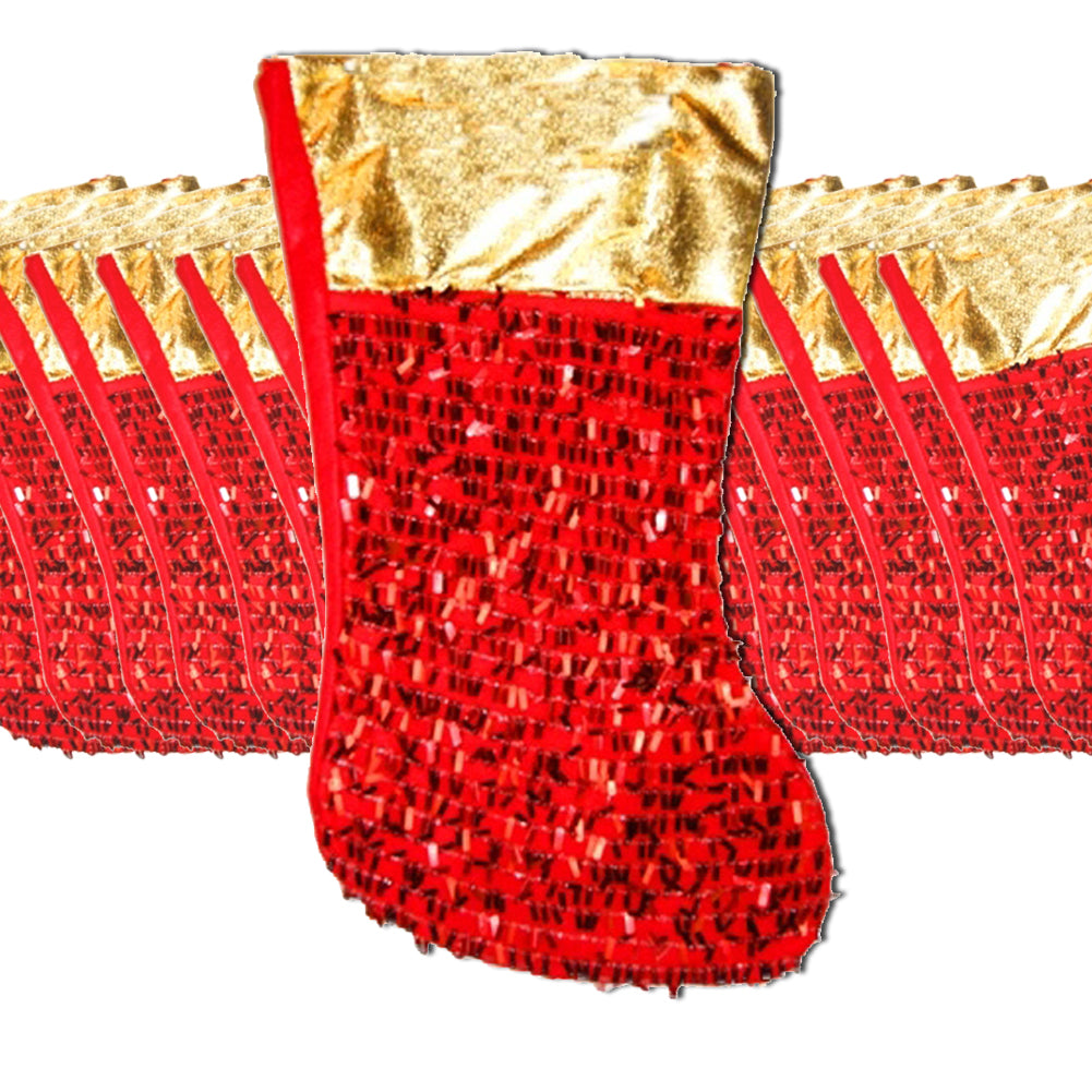 Red Sequin Christmas Stockings 12 PACK Bulk 9225D