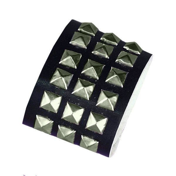 3-Row Silver Studded Biker Wristband 6506