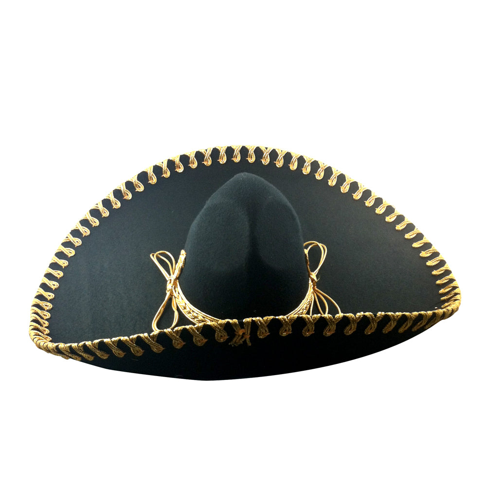 Theatre Quality Adult Mexican Black Mariachi Sombrero with Gold Trim 6000