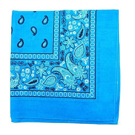 Turquoise Bandana 22" Square Standard 100% Cotton 12 PACK 1925D