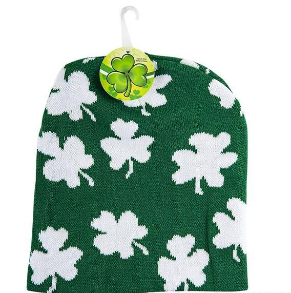 St. Patricks Day Shamrock Clover Print Beanie Hat 5962 12 PACK