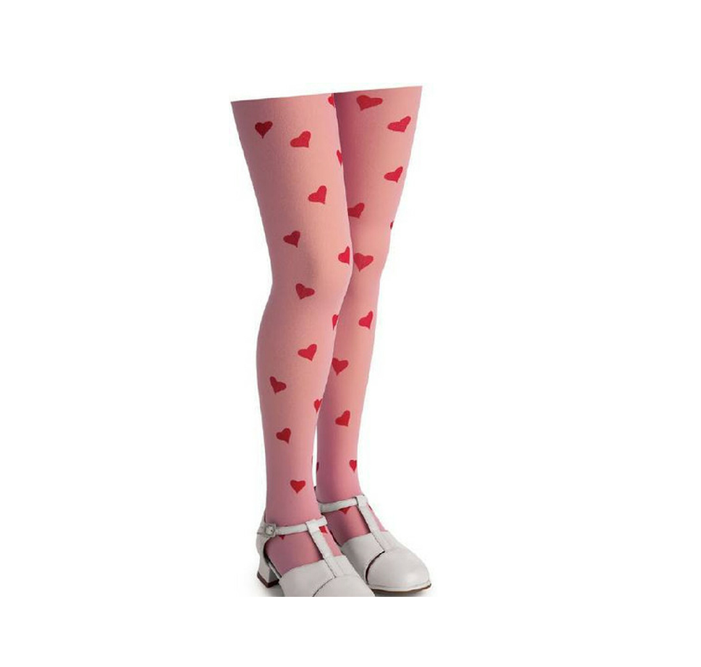 Pink Child Tights with Red Hearts 8006