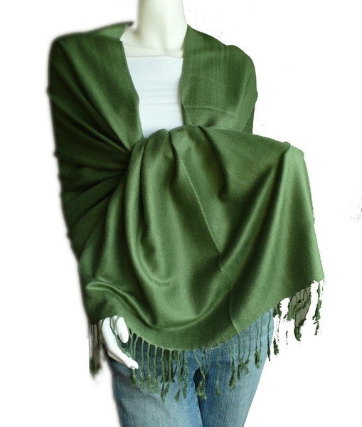 Olive Green Pashmina Scarf  Shawl 100% Fine Wool Mix 12 PACK  28" x 78" 2103