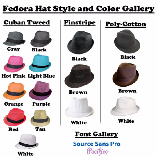 Mens Fedora Hats | Custom Fedora Hats | Custom Made Fedora Hats | (Fonts in Picture Gallery)