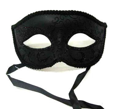 Black Venetian Mardi Gras Mask with Flat Top 1848