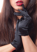 Black Short Satin Gloves  9" 1201