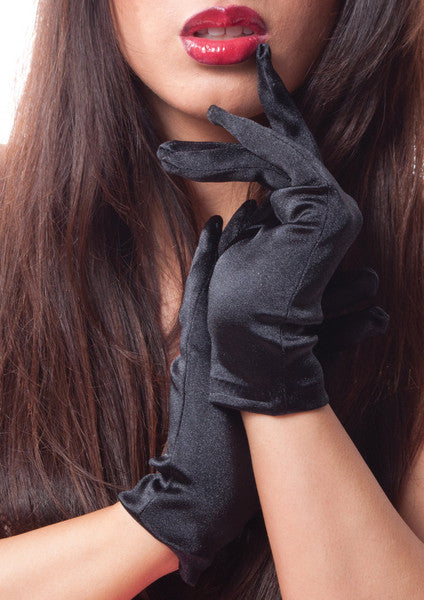 Black Short Satin Gloves  9" 1201