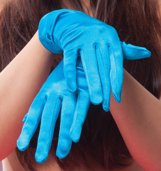 Turquoise Blue Short Satin Gloves 9" 1204