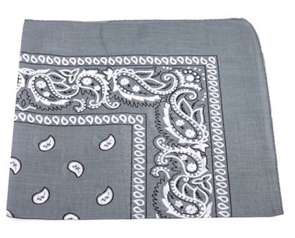 Grey Paisley Bandanna 12 PACK 22" Square Standard 100% Cotton  WS1926D