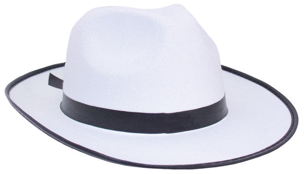 Gangster Hat White Wide Brim Felt Fedora | White Gangster Hats