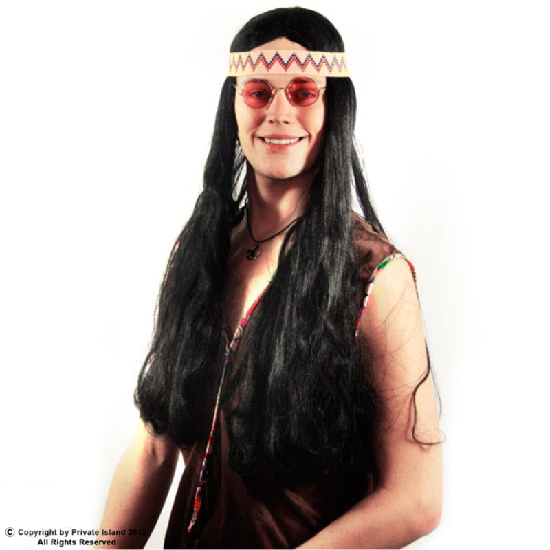 Long Black Hippie Wig with Headband 6050