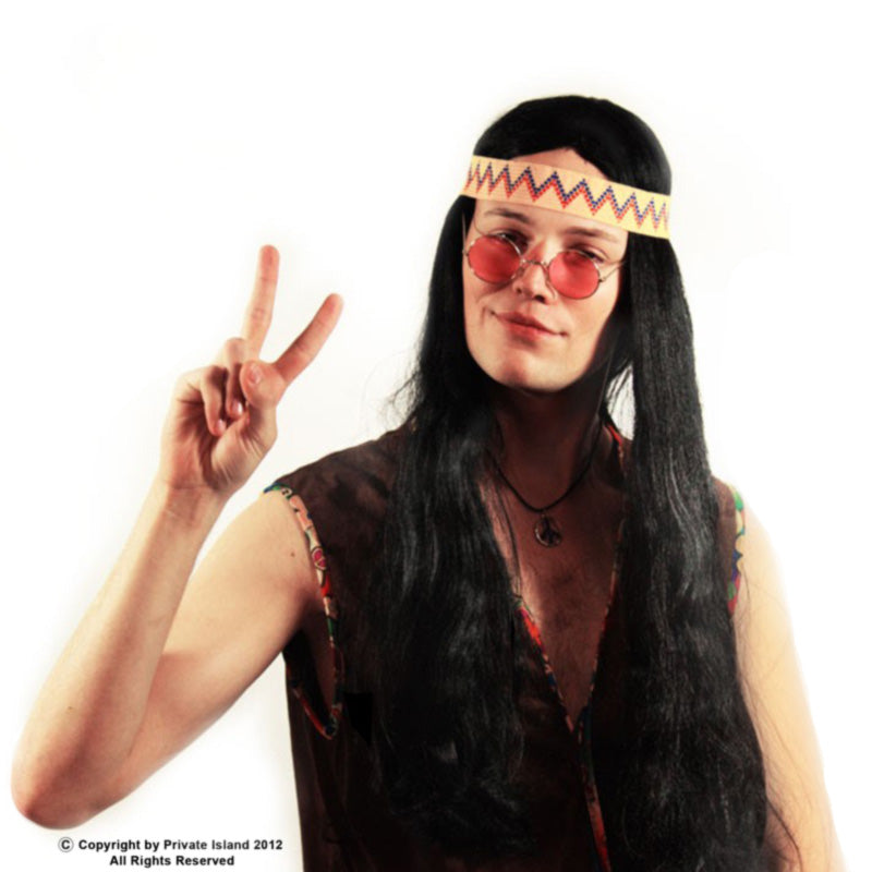 Long Black Hippie Wig with Headband 6050