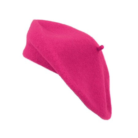 Hot Pink Beret 100% Wool 22.5" Standard Adult Size  1368HP