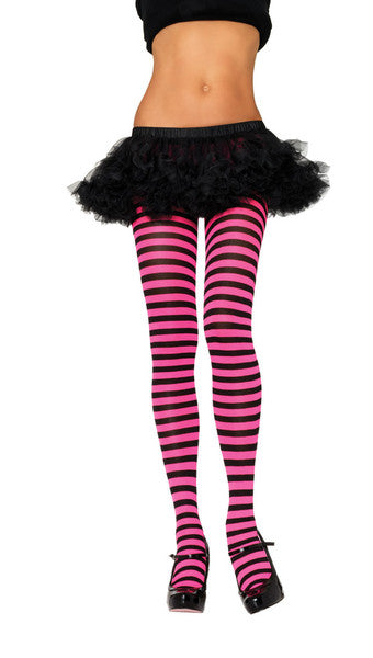 Pink and Black Striped Tights Opaque 8080