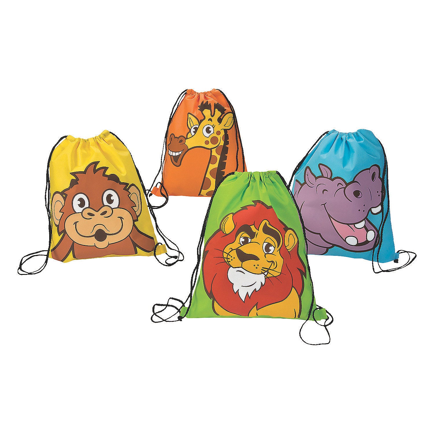 12 PACK Zoo Animal Drawstring Backpacks Treat Bags 12" x 15"  3883