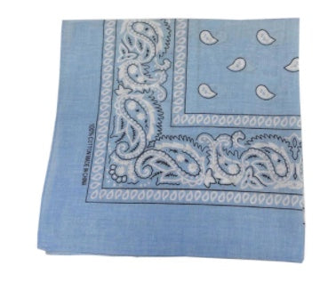 12 PACK Light Blue Paisley Bandanna 22" Square Standard 100% Cotton 1913DZ