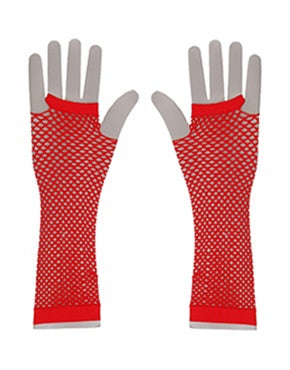 80's Long Fishnet Gloves - Red 1233