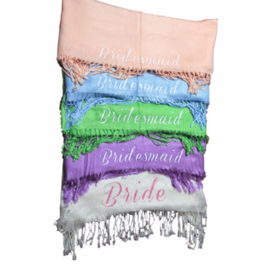 Monogrammed Pashmina | Wedding Shawls |  Bridesmaid Shawls | Scarf   28" x 78" (Fonts in Picture Gallery)