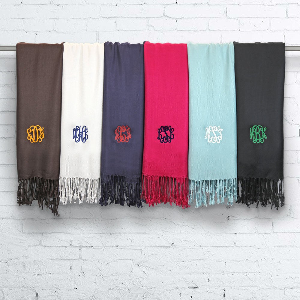 Monogrammed Pashmina | Wedding Shawls |  Bridesmaid Shawls | Scarf   28" x 78" (Fonts in Picture Gallery)