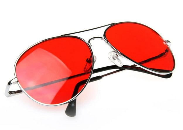 12 PACK Silver Frame and Red Lens Aviator Sunglasses 1105D