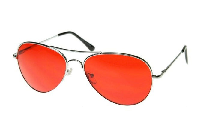 12 PACK Silver Frame and Red Lens Aviator Sunglasses 1105D