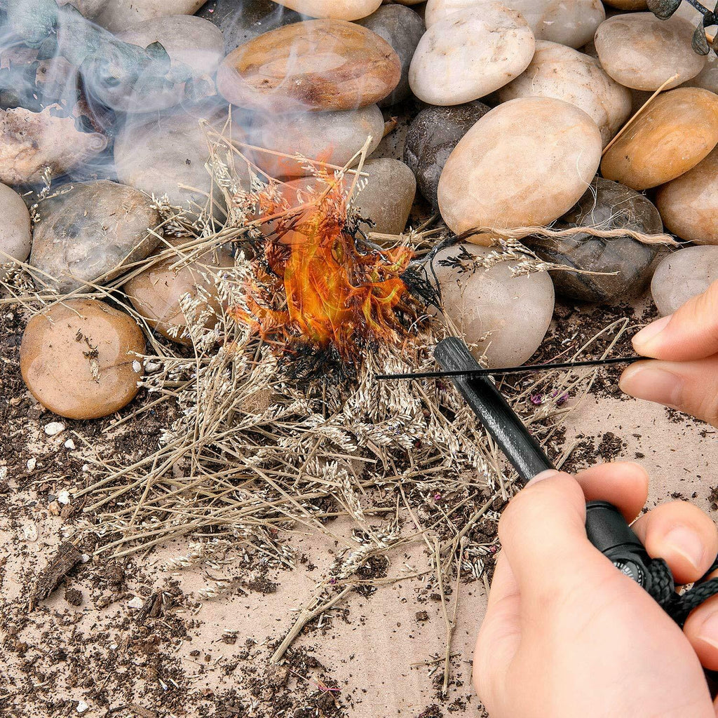 Magnesium Fire Starter | Magnesium Ferro Rod Fire Starter w/ Compass & Paracord For Survival and Camping - 30205