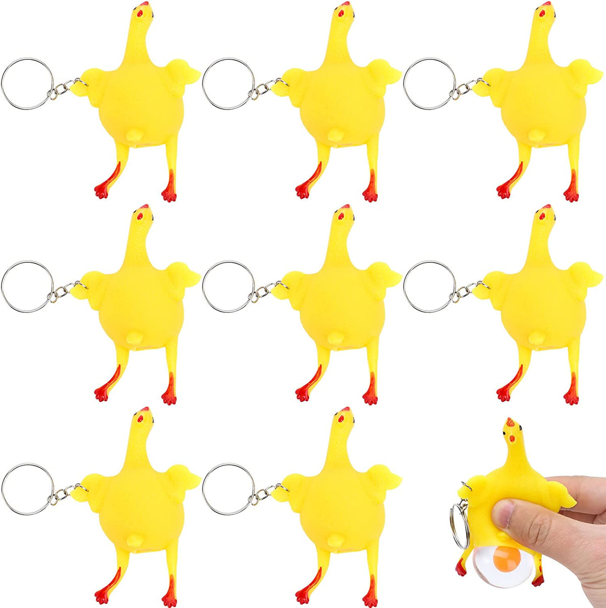 8 PACK 3 Inch Stress Rubber Chicken Squishy Keychains 1786
