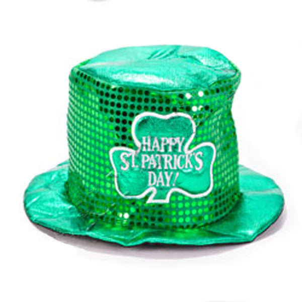 Irish Costume Hat Green St Patricks Sequin Top Hat 5853