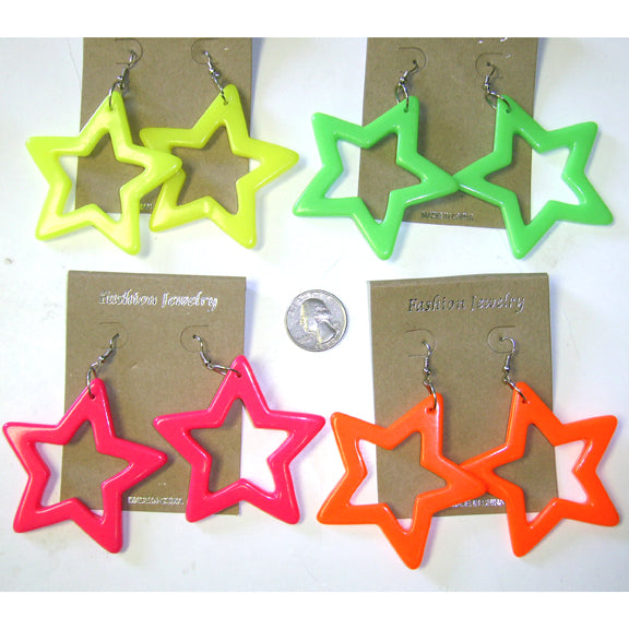 80's Star Earrings Mixed Colors Plastic 6537