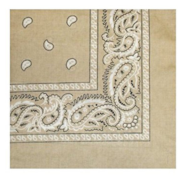 Tan Paisley Bandanna 12 PACK 22" Square Standard 100% Cotton 1921DZ