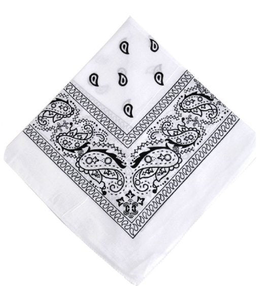 White Bandanna Paisley 12 PACK 22" Square Standard 100% Cotton 1922DZ