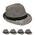 12 PACK Checkered Fedora Hats Black/White  1310BW Adult Size